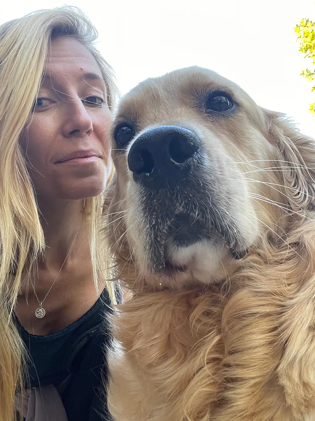 Educadora canina en ruta con perro en entorno natural